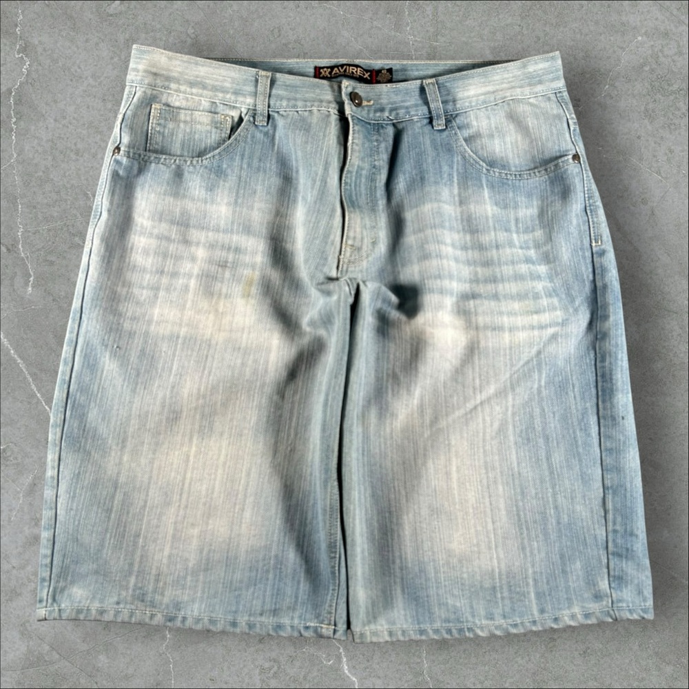 Avirex Jean Shorts Men 40 Blue Light Wash Y2K Baggy Wide Leg Grunge Skater 2000s